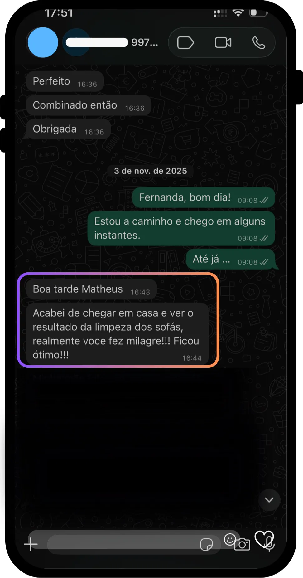 Feedback de cliente pelo WhatsApp
