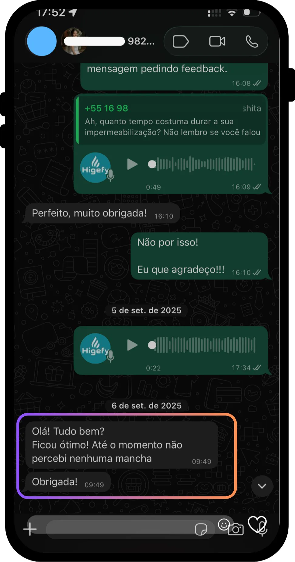 Feedback de cliente pelo WhatsApp