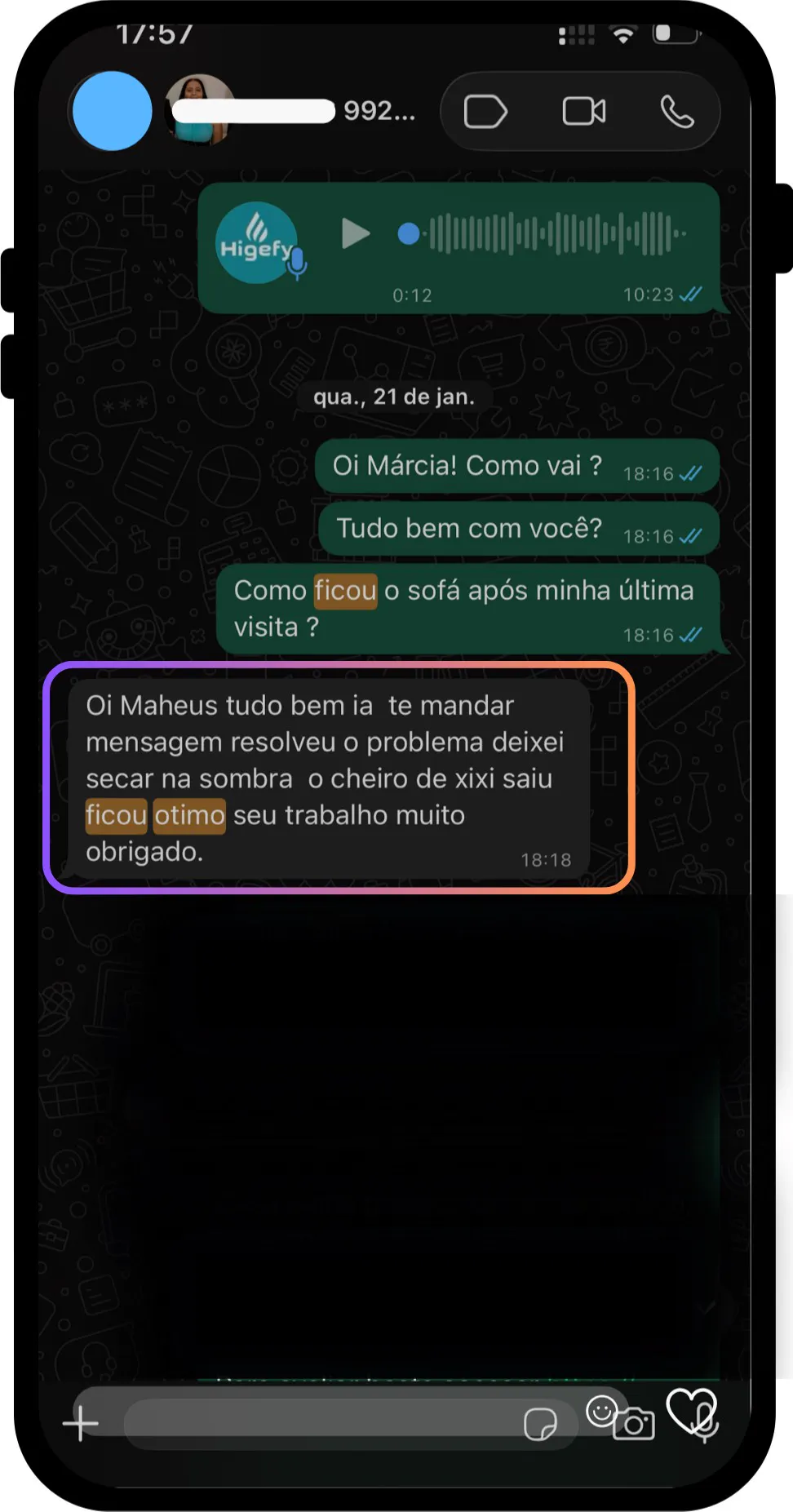 Feedback de cliente pelo WhatsApp