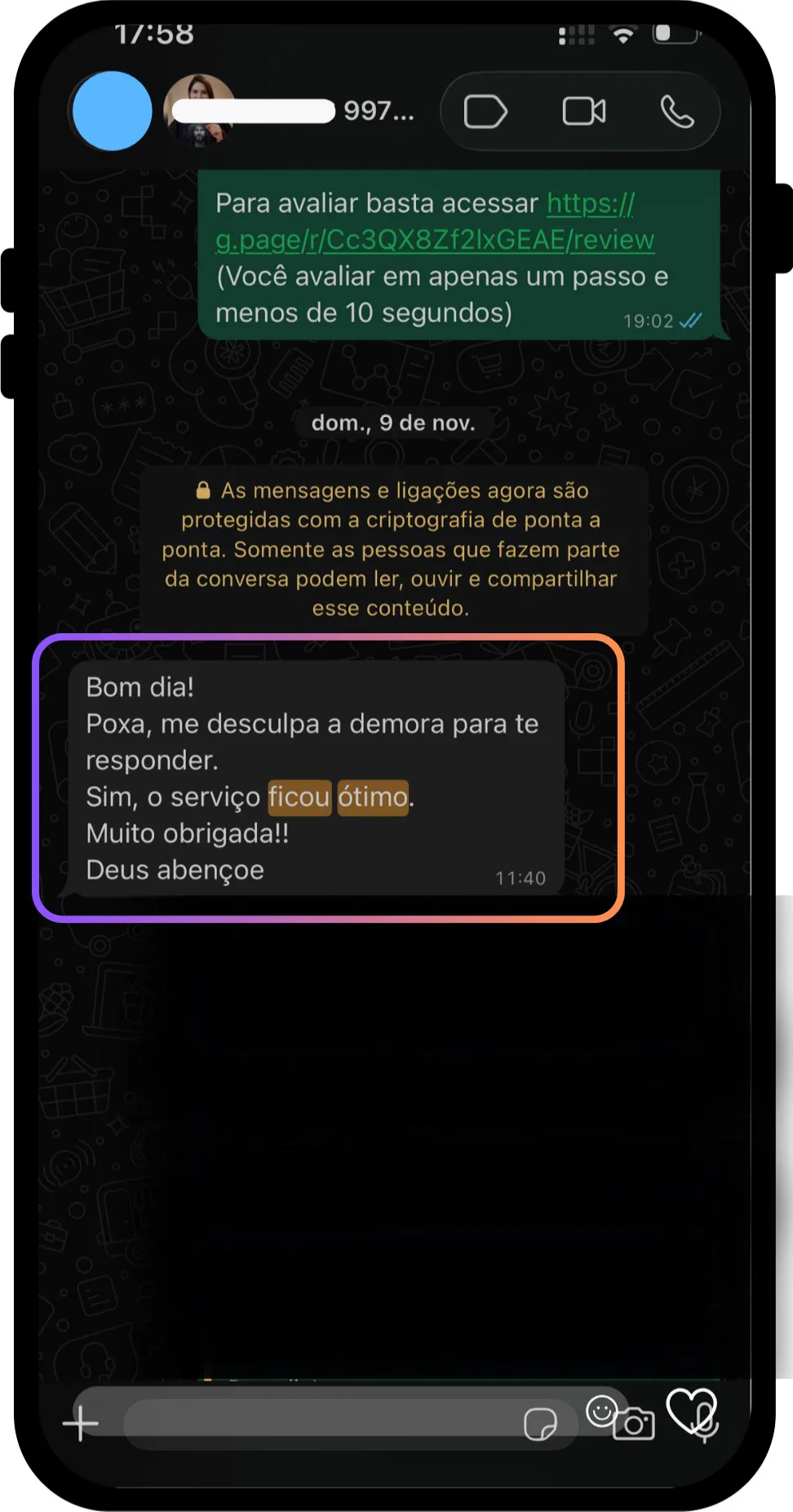 Feedback de cliente pelo WhatsApp